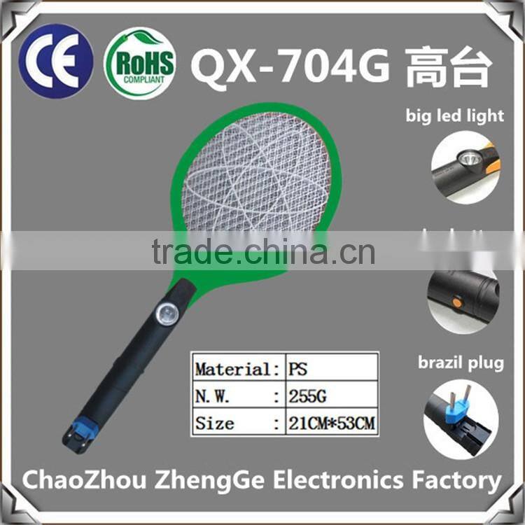 QX704G-1 hot rechargeable electric mosquito swatter fly swatter with brazil market plug