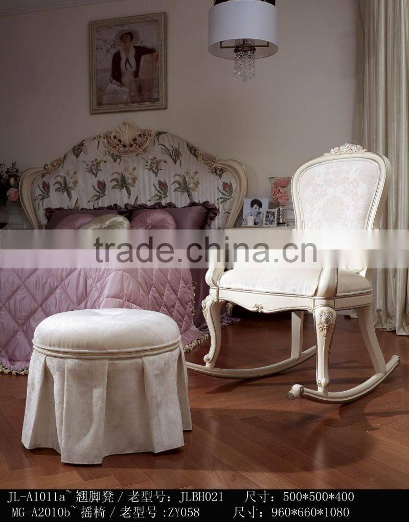 royal European French furniture antique white bedroom sets Bed Bedside table Wardrobe Dressing table Bench Commode Chair