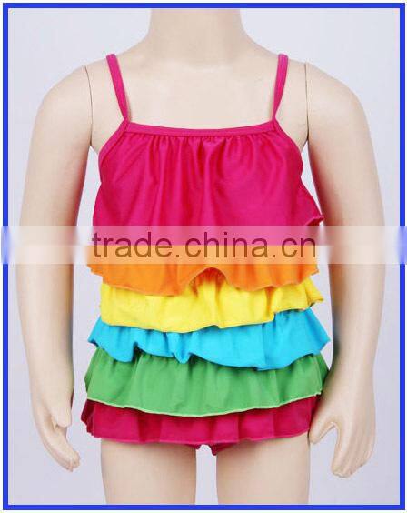 Cute colorful tiered rainbow kids swimwear for girls