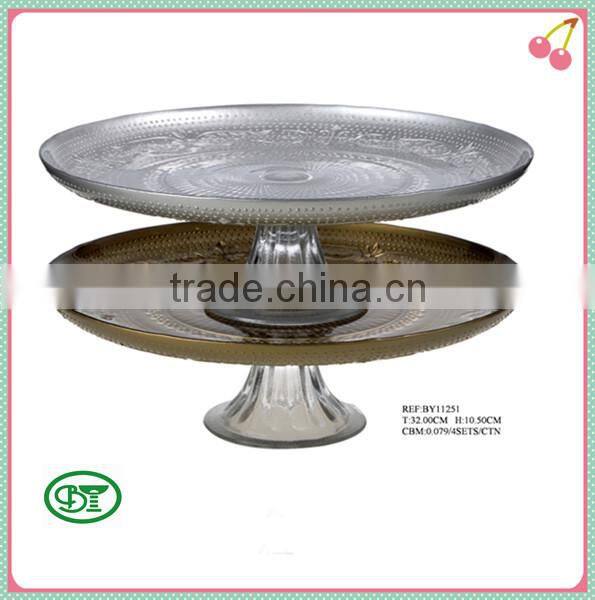 sliver and ambe glass cake plate with decoration