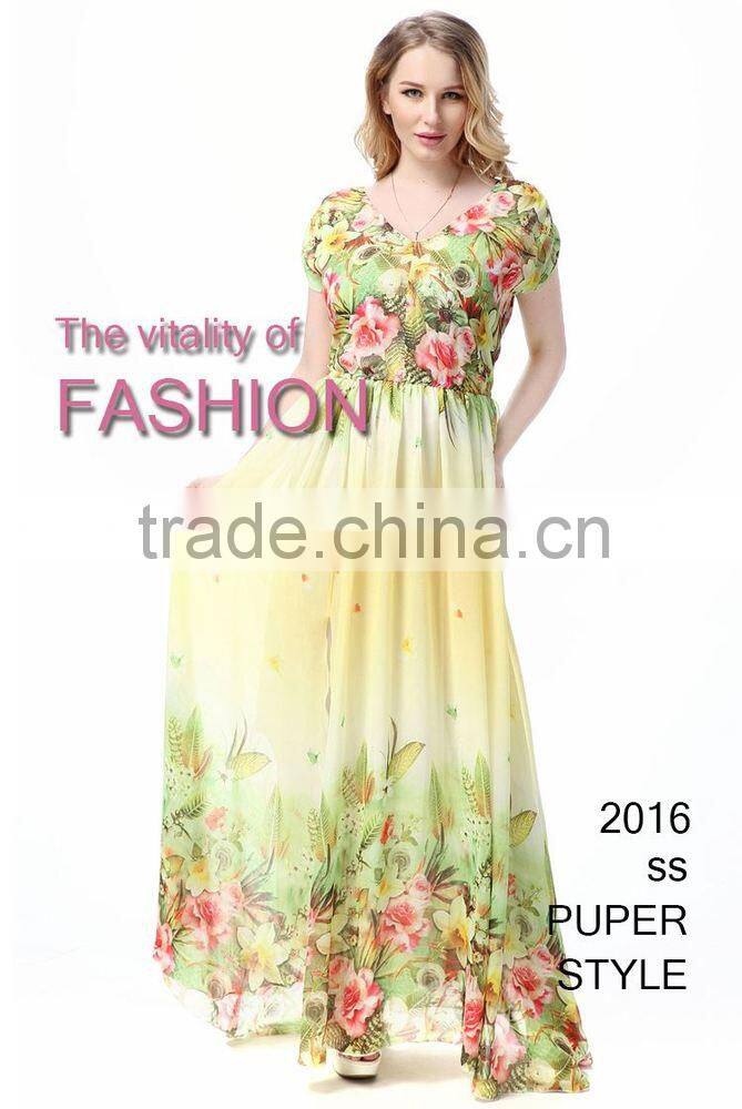2016 new European women's Beach Resort plus size slim Chiffon Dress