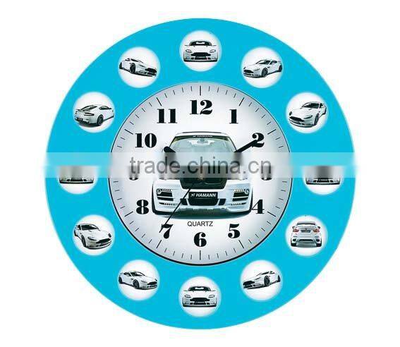 Round photo frame wall clock with 12 bird pictures and sound