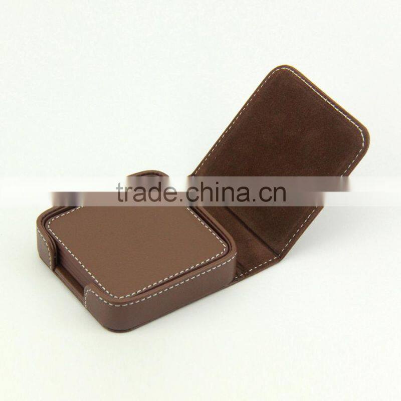 Promotion Gifts Brown PU Leather Coaster Set