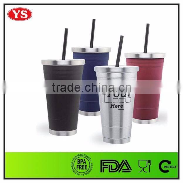 16oz eco friendly insulated thermos stainless steel mug with straw