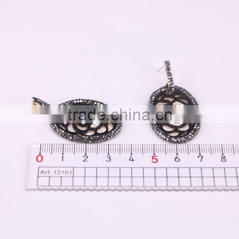 Flower Design Metal Enamel Earring, Metal Copper Gold Cuff Earrings, pave rhinestone stud Earring