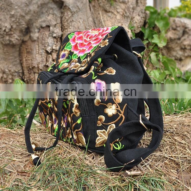 New design embroidery backpack National wind backpack Wholesales Embroidery Canvas Shoulder Bag Backpack for kids