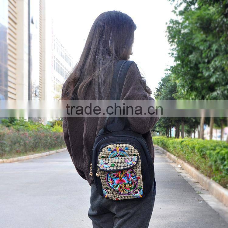 Delicate ethnic embroidery girls' backpack bag/Ladies shoulder bag fashion canvas beauty bags backpack