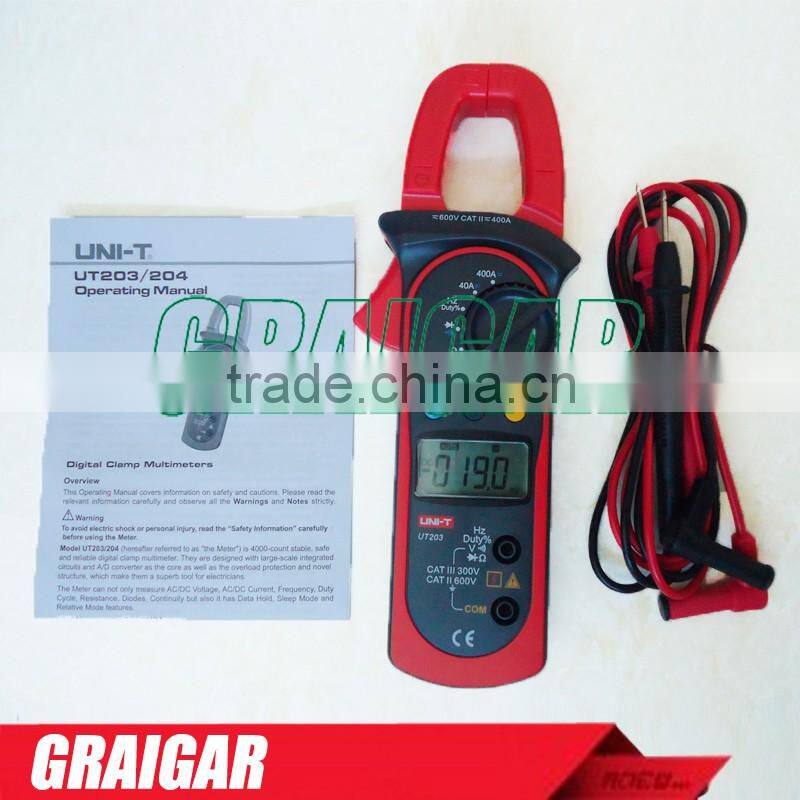 UNI-T UT203 UT 203 Digital Clamp Multimeter Ohm DMM DC AC Current Voltmeter 400A