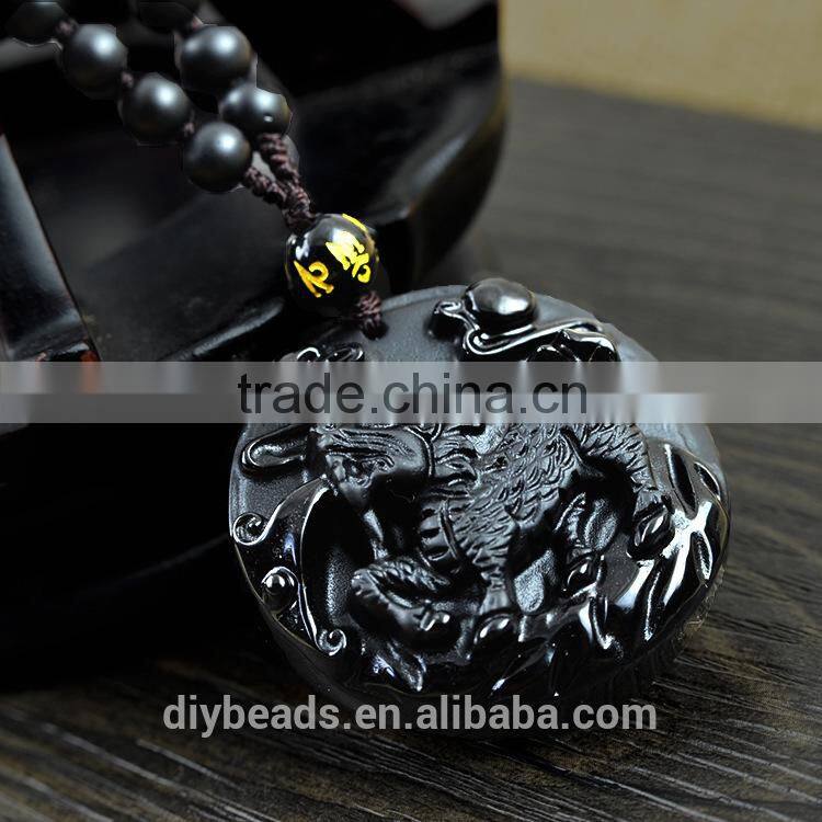2015 latest unique design black carved dragon obsidian pendant