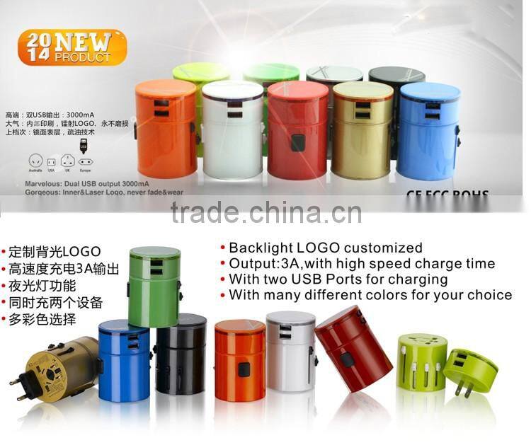 2015 Genjoy popluar funnest best electronic gift items with CE ROHS multi-nation travel adapter