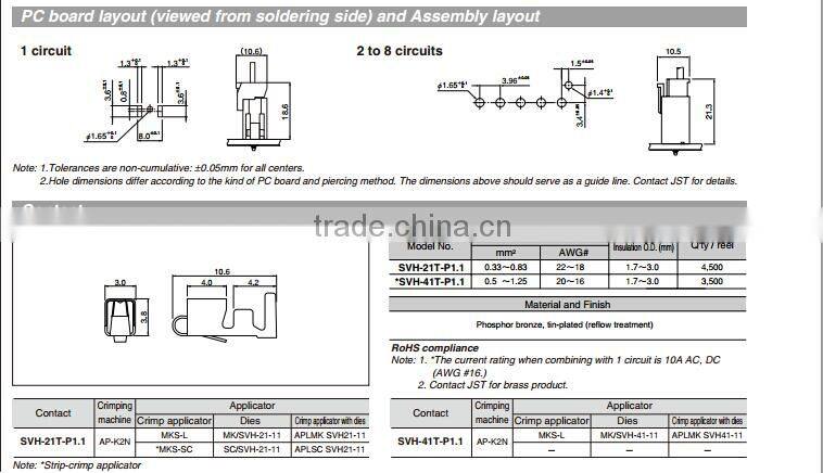 3.96mm pitch wire to board crimp connector VH series JST 3 pin connector VHR-3N housing