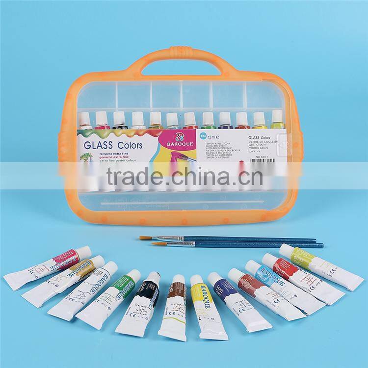 12 x 12ml glass paints, washable glass deco paints diy, glass painting colours set in plastic box