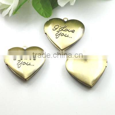 27mm vintage style antiqued bronze I love you engraved heart shape photo locket pendant charm DIY supplies 1131006
