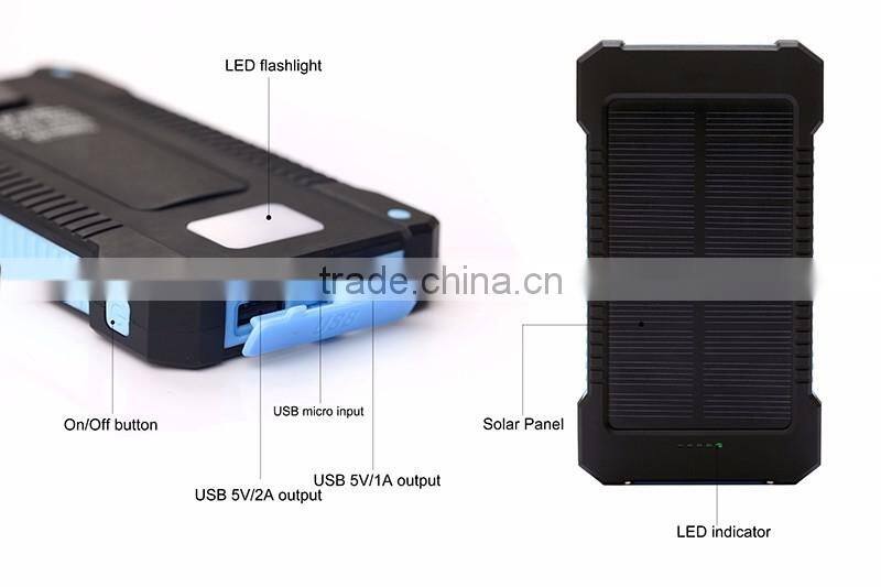 Hot sale 10000mah portable solar charger for samsung mobile phone with led and compass
