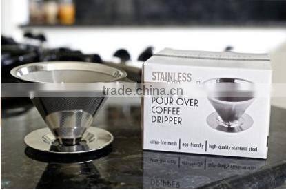 Hot Selling One Part Reusable Double Wall Stainless Steel Pour Over Coffee Dripper
