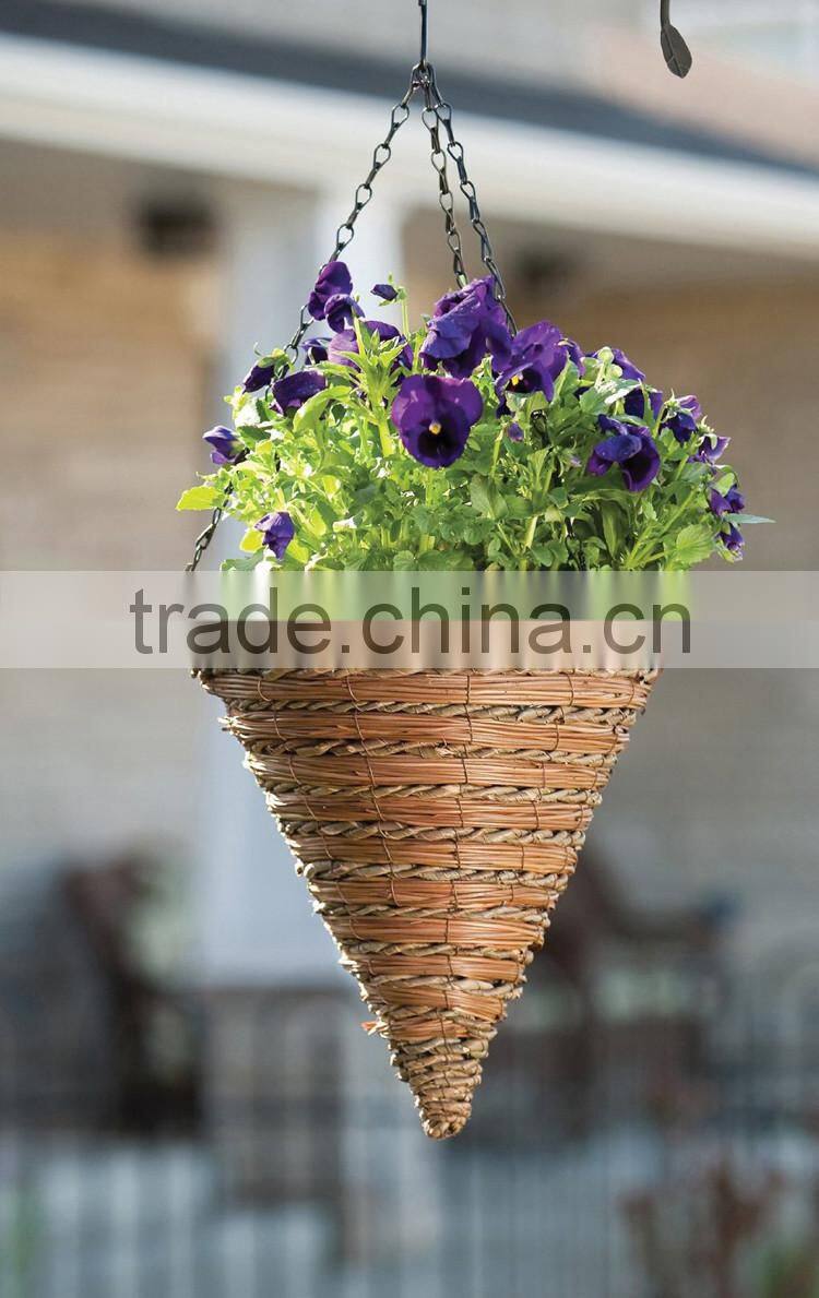 Cheap cone shape naturla wicker woven decorative indoor flower hanging basket