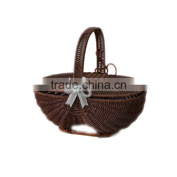 S.D washing plastic rattan fruit and gift basket with single handle