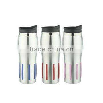 Colorful comfortable striped Auto mug plastic Eco-friendly auto travel cup mug with good friction