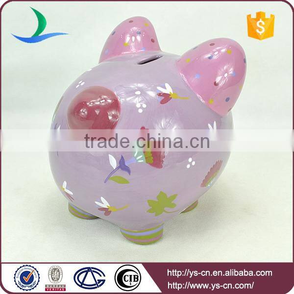 2015 Hotsale purple unbreakful Handprinting Ceramic Piggy Coin Bank wholesale for gift