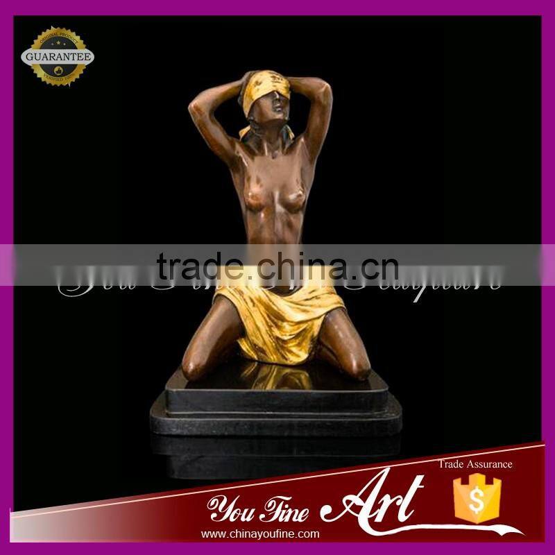 nude woman cover eye erotic bronze sculpture