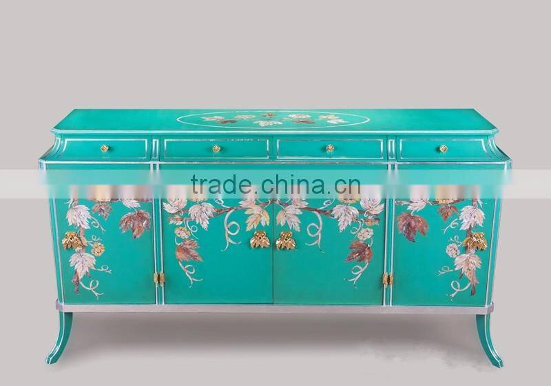 Gold Gilding Wooden Curio Cabinets With Flowers Paint Motif, Hand Painted Red Chinoiserie Secretary Cabinet with Drop Front Desk