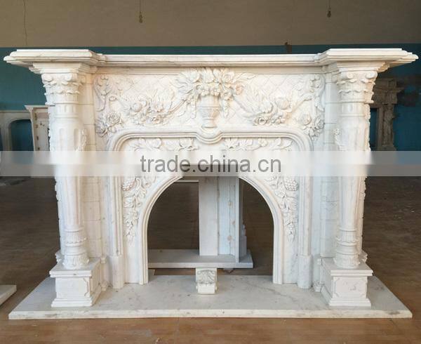 Hand Engraved White Marble Indoor Decorative Fireplace Mantel