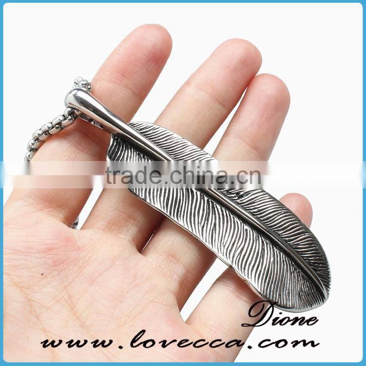 Various designs wholesale titanium antique color men feather pendant in stainless steel