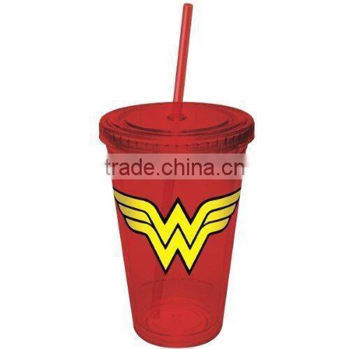 plastic double wall tumbler with lid and straw