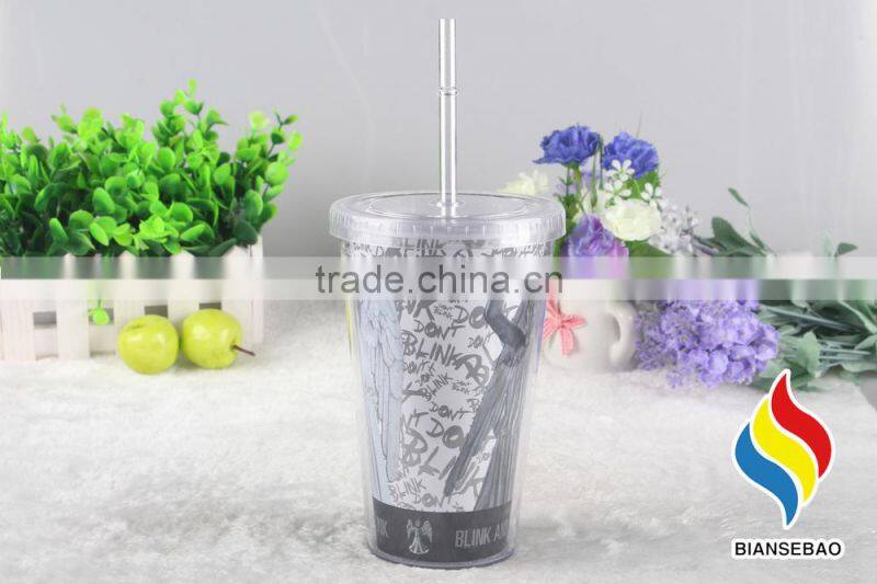 16oz double wall plastic tumbler with lid and straws
