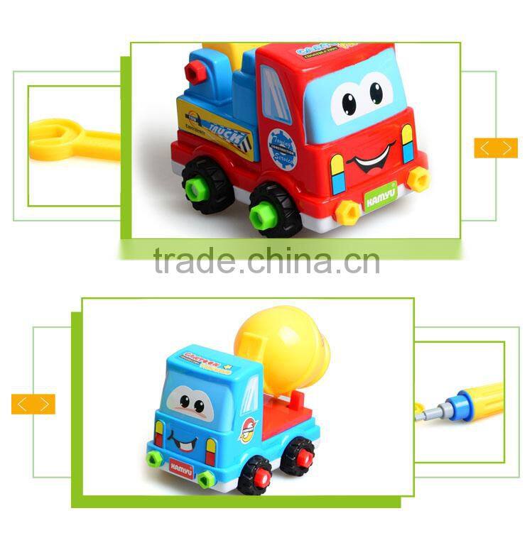 Most popular cartoon kids plastic education toy diy assembly car toys