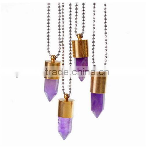 Bullet Shape Natural Stone Necklaces Natural Stone Pendant crystal necklace Crystal Gold Metal Necklace
