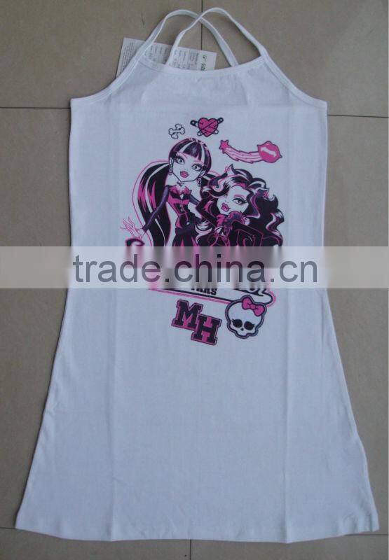 100% cotton girls sleeping dress, girls beach dress, printed cotton tops