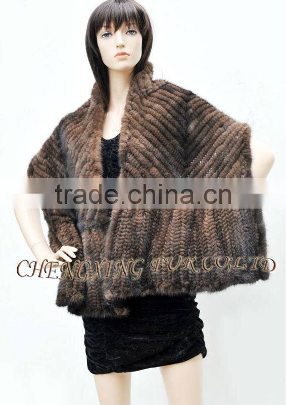 CX-B-M-46C Hot Sale Real Knitted Mink Fur Shawl For Fashion Girls With Factory Price