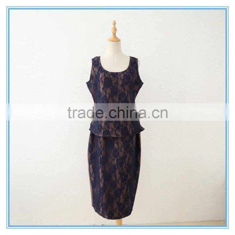 Shantung Lace Combination Classic 3 Pieces Skirt Church Suit For Women