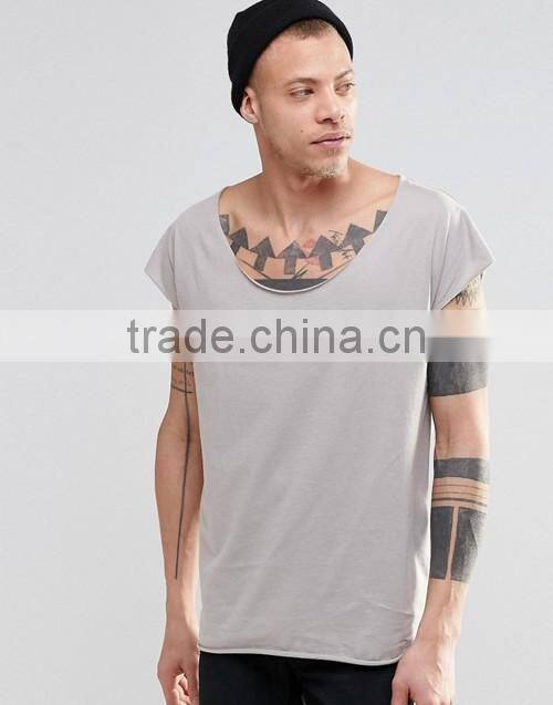 Men 100% cotton oversized scoop neck sleeveless grey t-shirt 2016