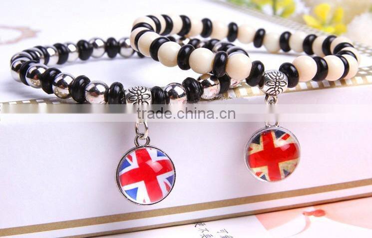 customized UK flag glass dome charm wood bracelets jewelry