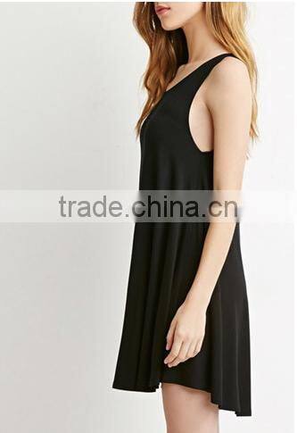 Pure color contracted large pendulum sleeveless dresses