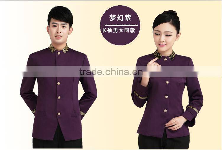 Juqian custom elegant high quality fashion waiter and waitress reception hotel uniform for autumn winter