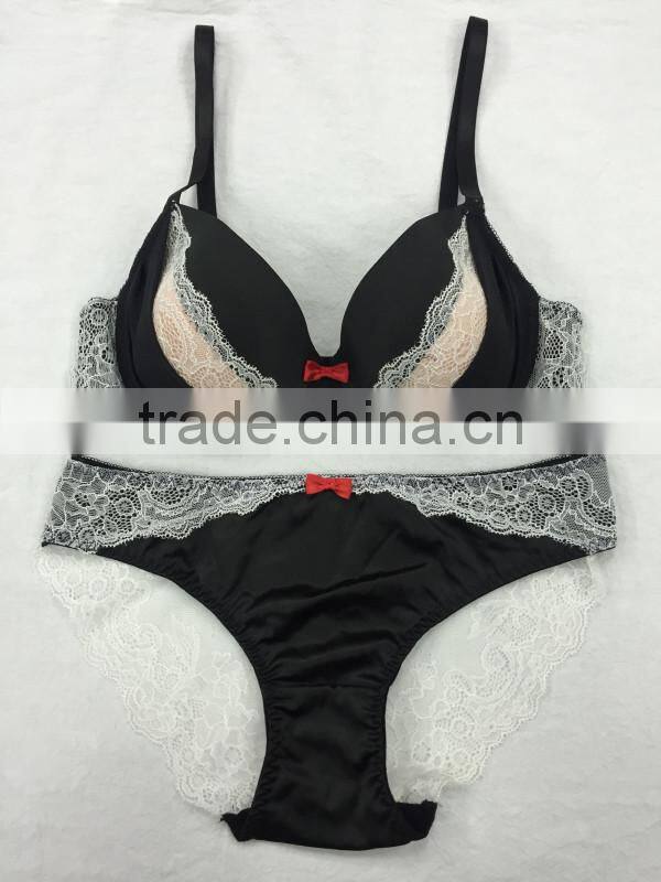 Ladies white lace transparent underwear sexy bra panty set