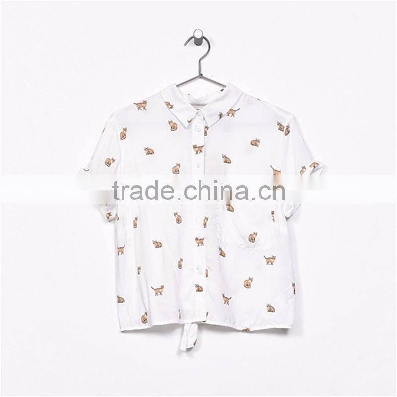 2017 high quality ladies animal print cropped t shirts with back knot