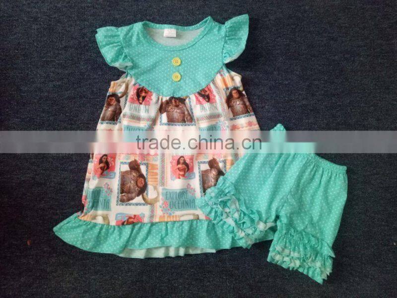 2017 wholesale children boutique clothing ruffle outfit for kids cupcake top and ruffle shorts outfit