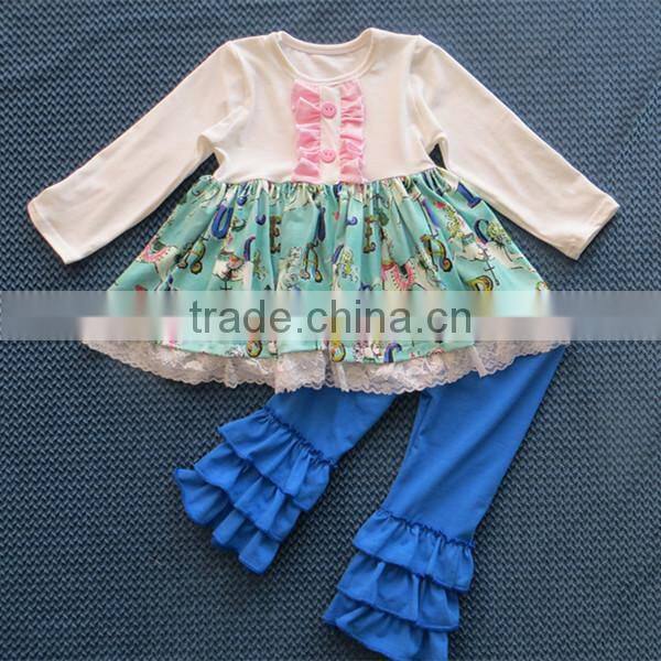 boutique carousel outfit long sleeve wooden horse dress baby clothing suit YW-072