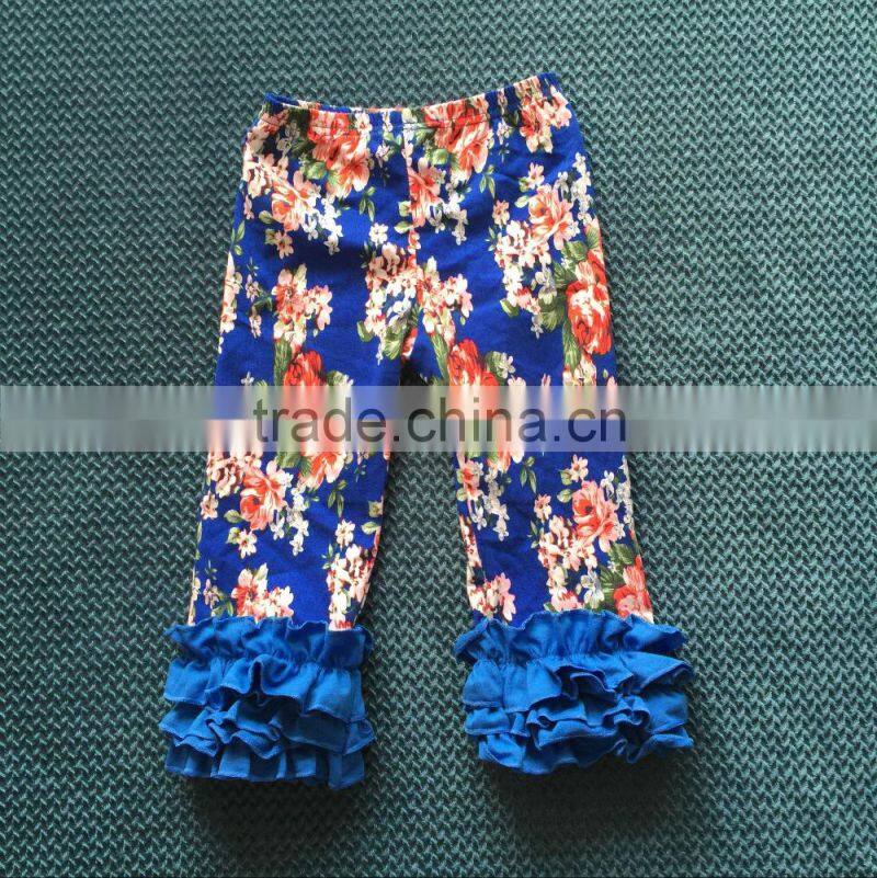 Handmade soft wholesale baby girls light purple colors triple ruffled legging pants kids trousers child pants XF-264