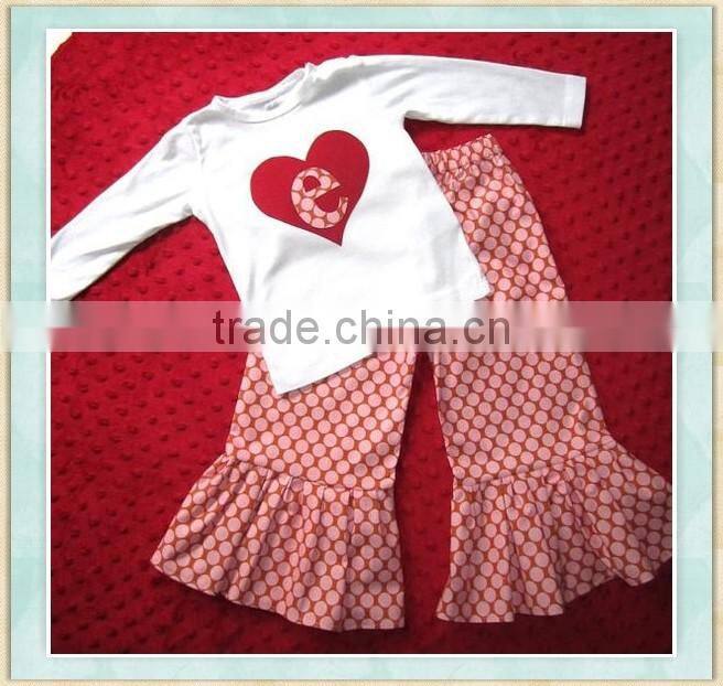girl outfit boutique valentine's day clothes Personalized Valentine's Day Heart appliqued shirt match ruffle pink polka dot pant