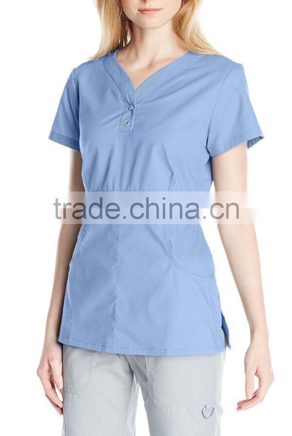 women's button-front scrub top longer length medical scrub