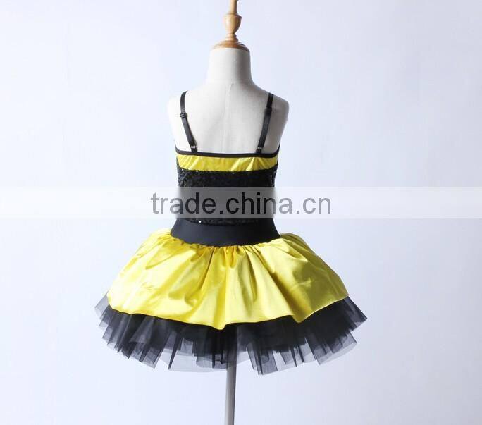 2016 New Design -kids western professional black sequin leotard yellow and black skirt ballet tutu