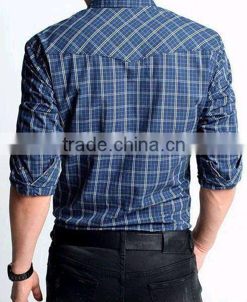 High quality Elegant blue Popular Flannel printed Checked style shirt