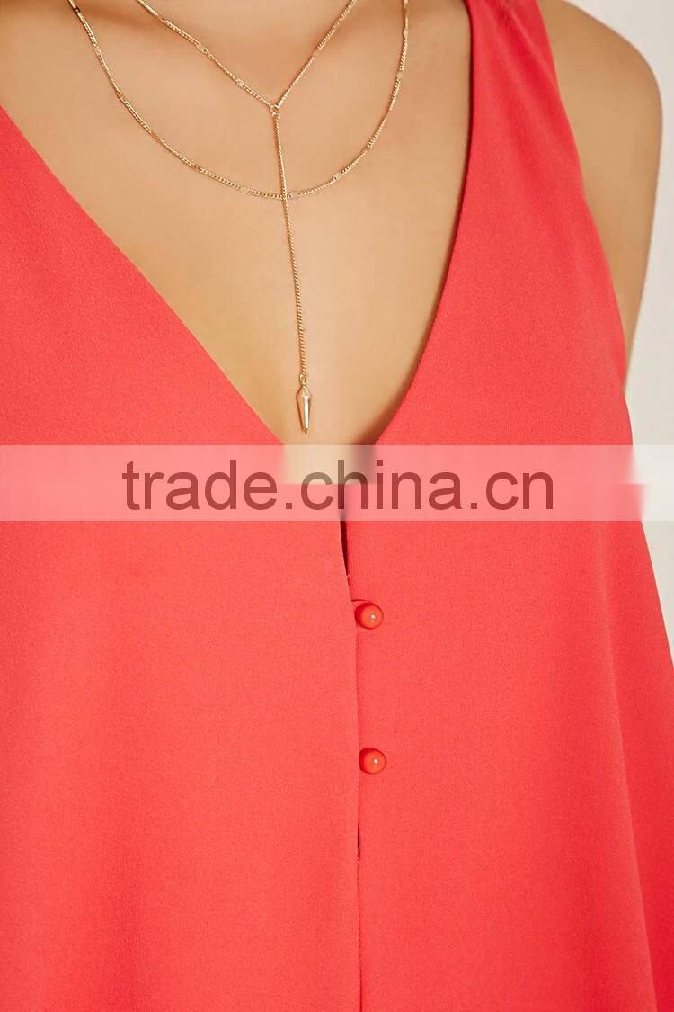 2017 Guangzhou Shandao New Design Wholesale Custom V-Neck Sleeveless Ladies Chiffon Jumpsuit