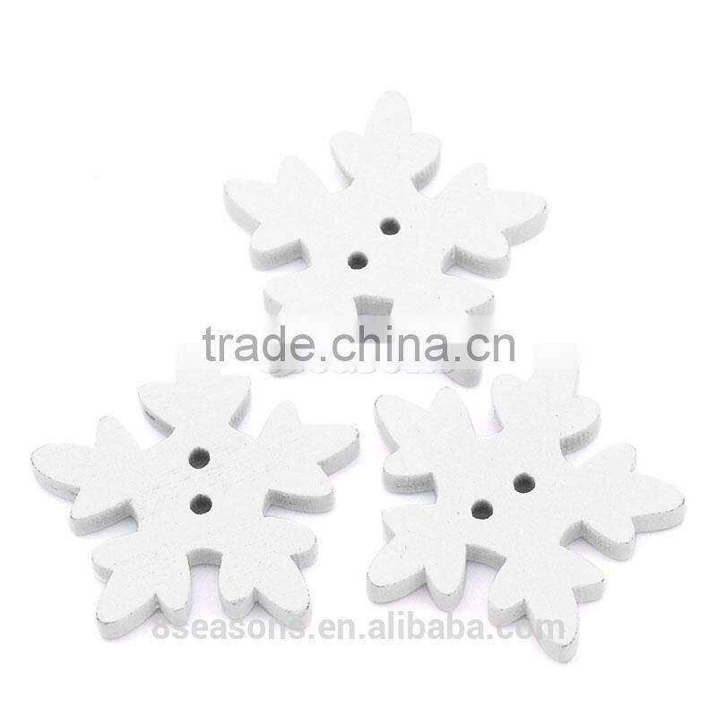 Wholesale 25mmx24mm Christmas Snowflake Two Holes Wood Button for Decorating