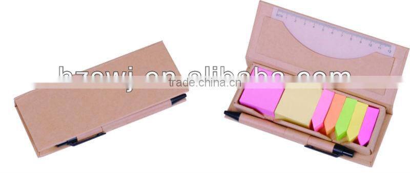 sticky notepad with pend and ruler